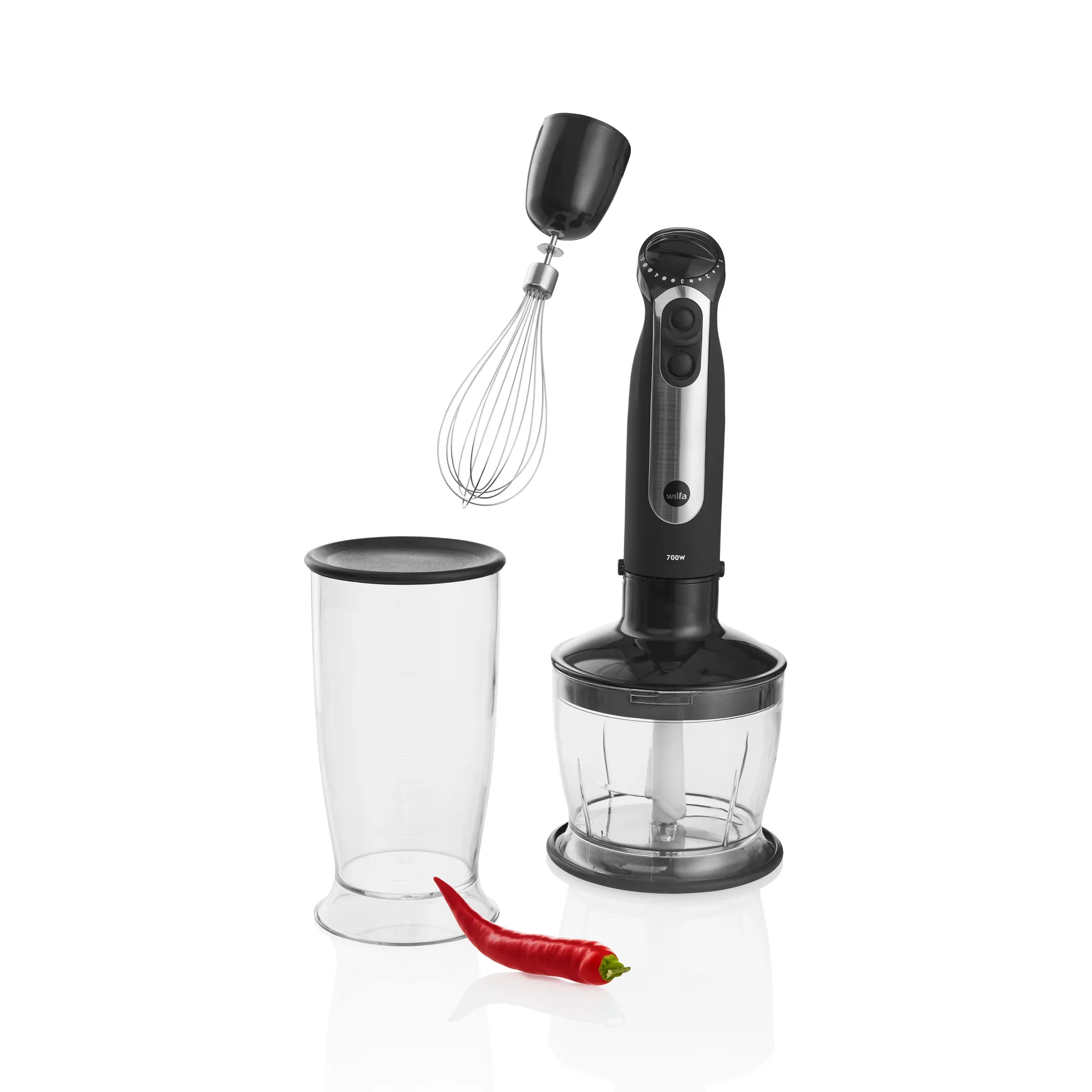 SM-1FP essential mix & chop stavmixer-set, Silver Wilfa