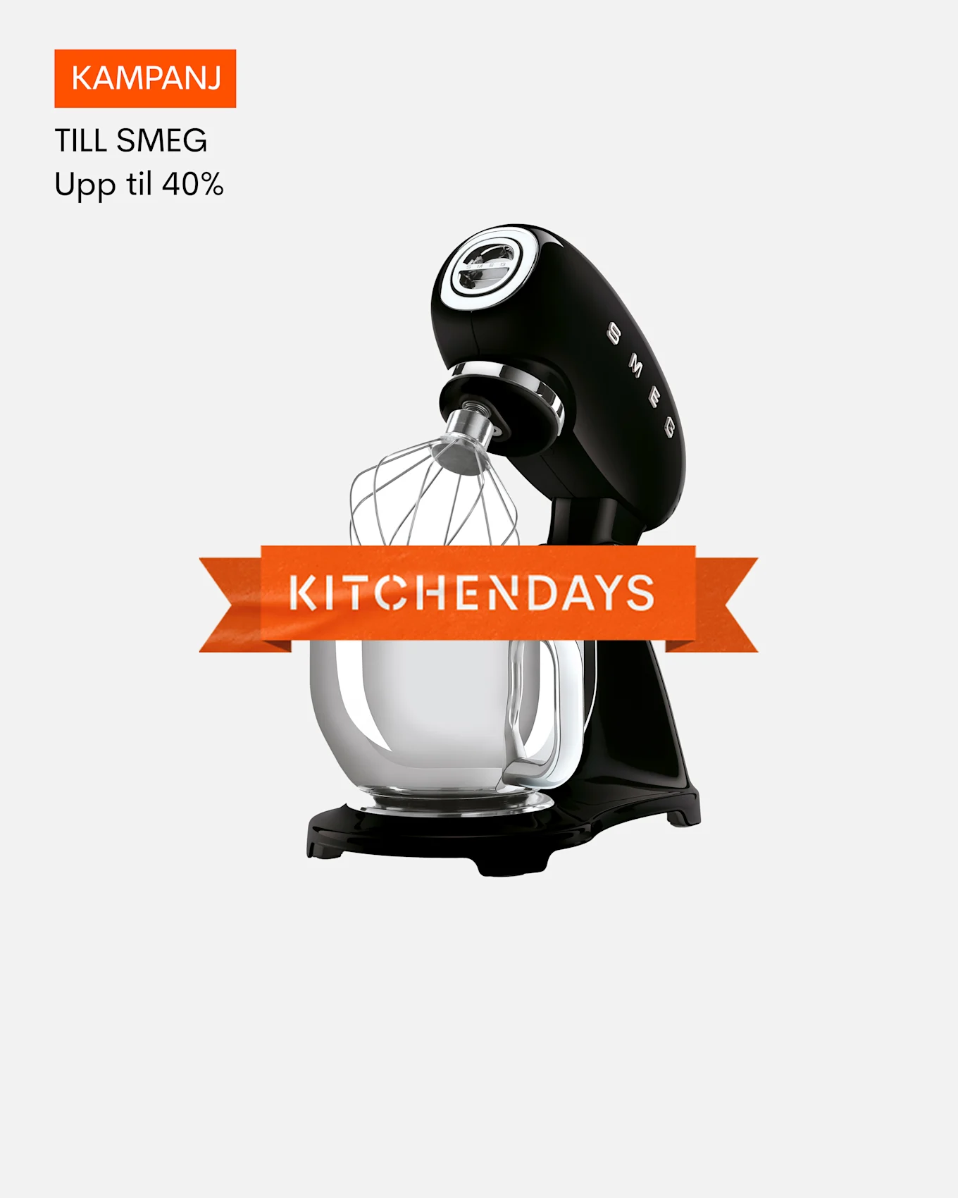 Svart Smeg köksmaskin med visp, kampanj Smeg upp till 40%, KitchenDays.